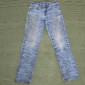 American Eagle Mens Straight Leg Light Wash Work Jeans Size 28x32